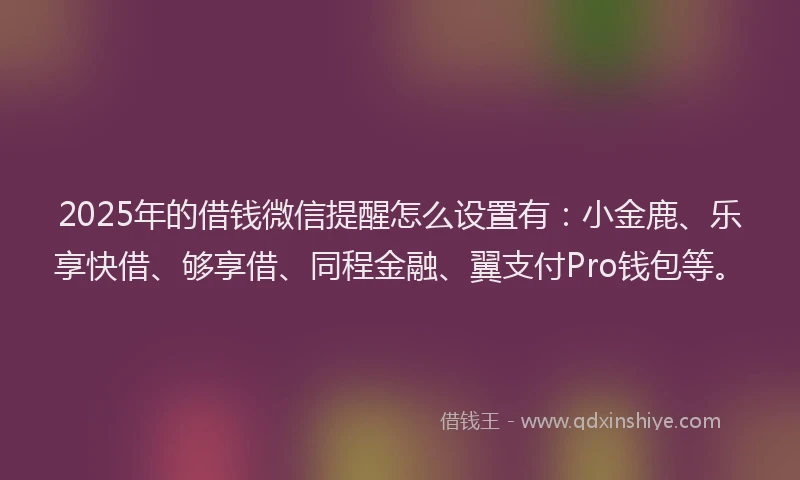2025年的借钱微信提醒怎么设置有：小金鹿、乐享快借、够享借、同程金融、翼支付Pro钱包等。