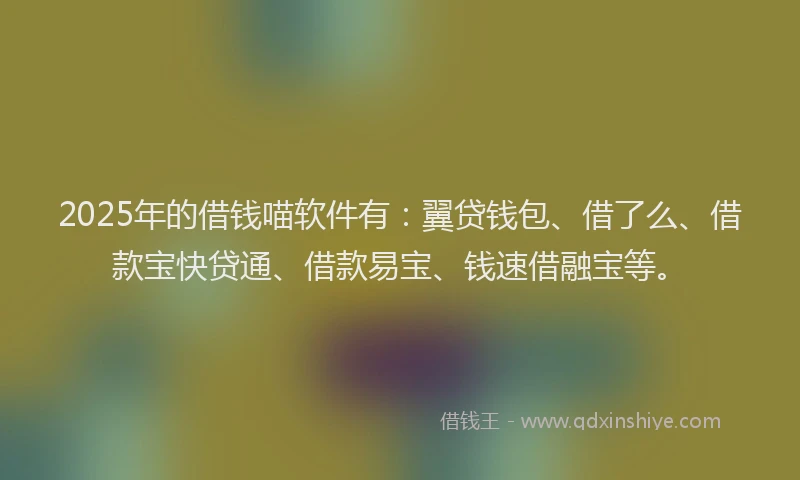2025年的借钱喵软件有：翼贷钱包、借了么、借款宝快贷通、借款易宝、钱速借融宝等。