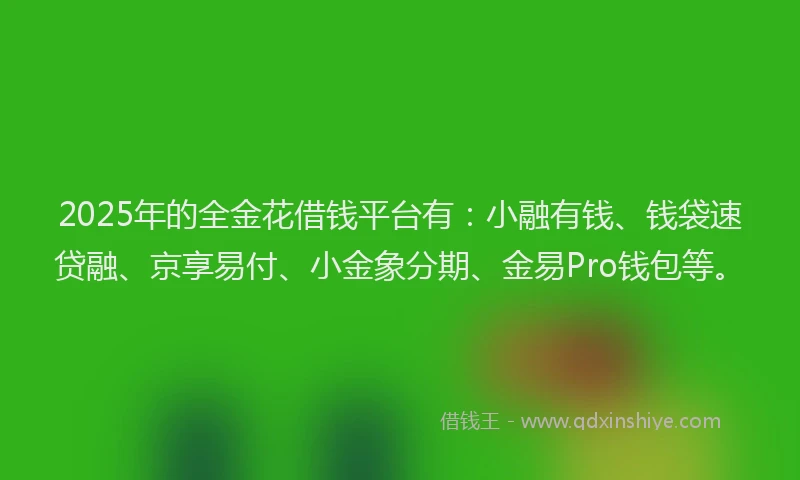 2025年的全金花借钱平台有：小融有钱、钱袋速贷融、京享易付、小金象分期、金易Pro钱包等。