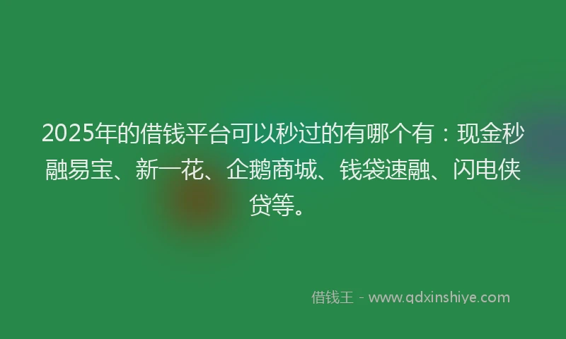 2025年的借钱平台可以秒过的有哪个有：现金秒融易宝、新一花、企鹅商城、钱袋速融、闪电侠贷等。