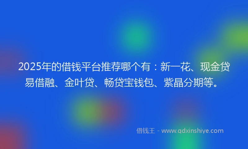 2025年的借钱平台推荐哪个有：新一花、现金贷易借融、金叶贷、畅贷宝钱包、紫晶分期等。