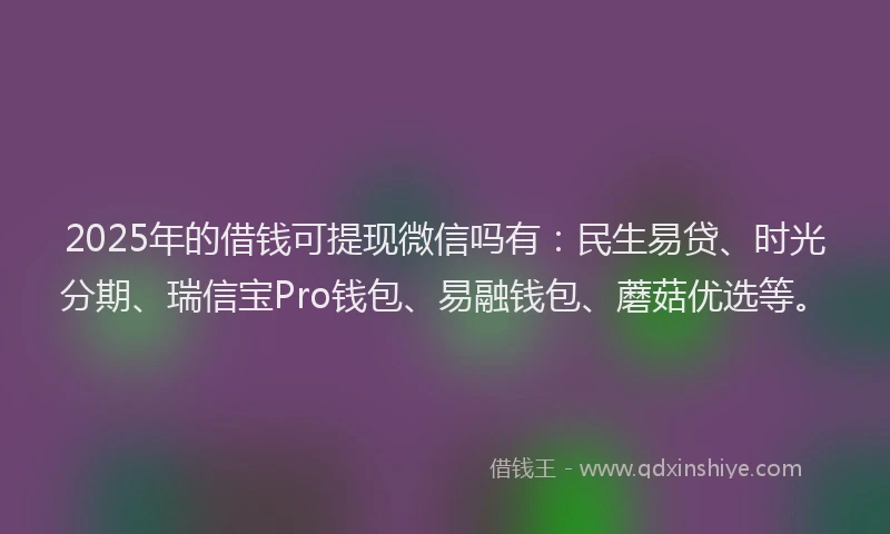 2025年的借钱可提现微信吗有：民生易贷、时光分期、瑞信宝Pro钱包、易融钱包、蘑菇优选等。