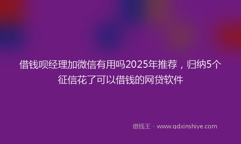 借钱呗经理加微信有用吗2025年推荐，归纳5个征信花了可以借钱的网贷软件