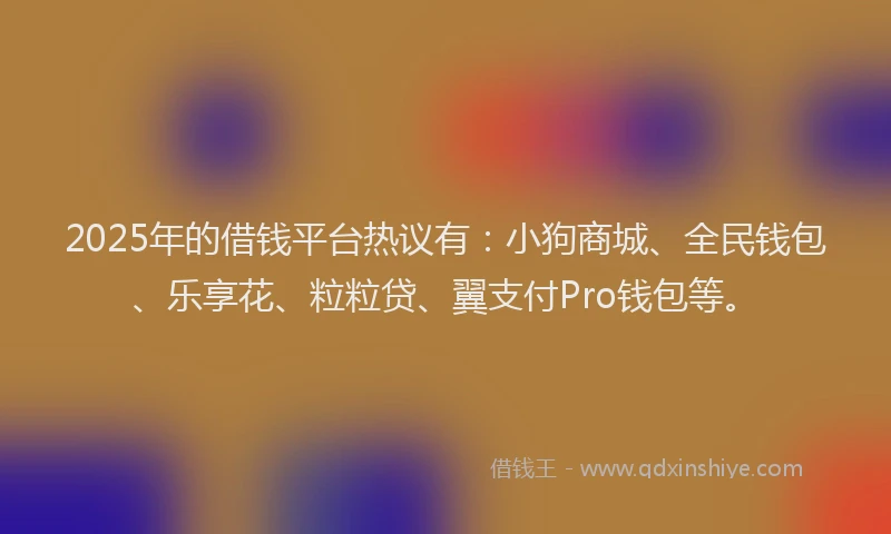 2025年的借钱平台热议有：小狗商城、全民钱包、乐享花、粒粒贷、翼支付Pro钱包等。
