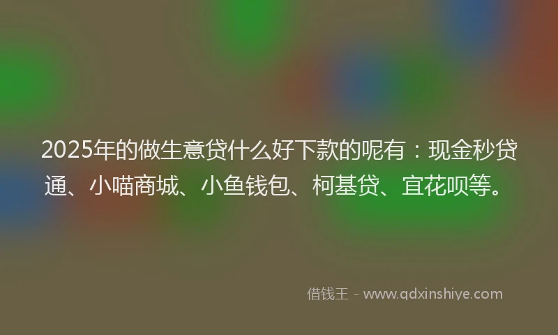 2025年的做生意贷什么好下款的呢有：现金秒贷通、小喵商城、小鱼钱包、柯基贷、宜花呗等。