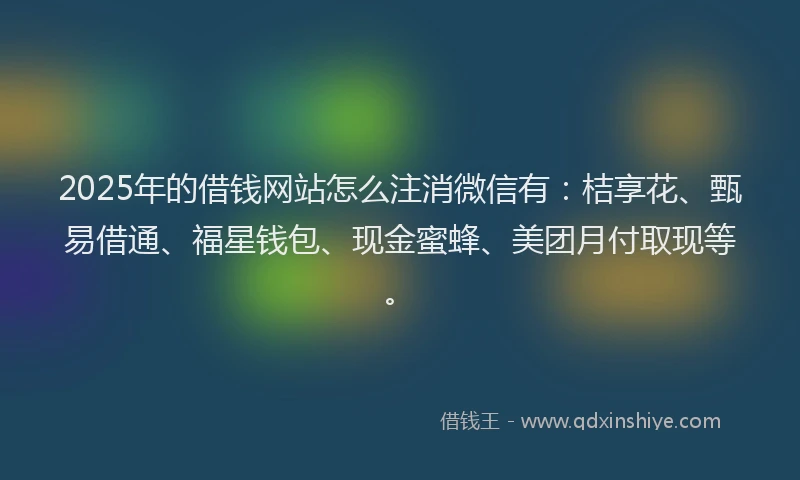 2025年的借钱网站怎么注消微信有：桔享花、甄易借通、福星钱包、现金蜜蜂、美团月付取现等。