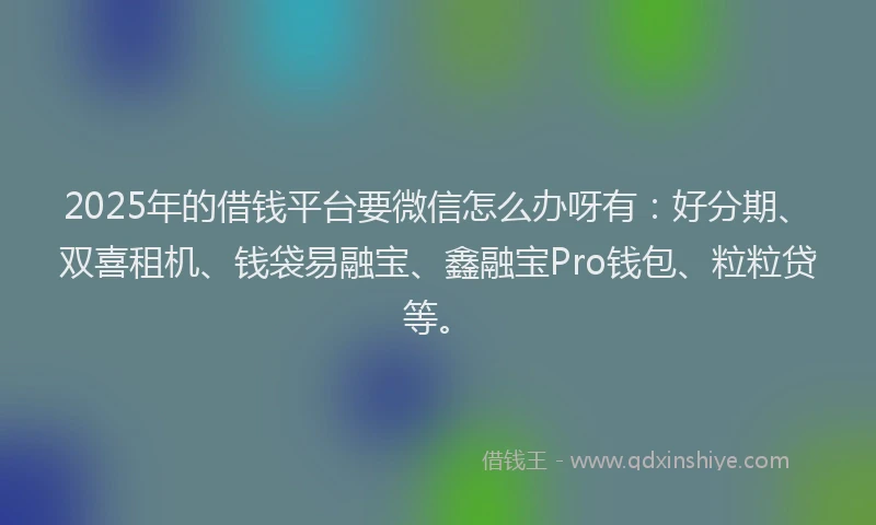2025年的借钱平台要微信怎么办呀有：好分期、双喜租机、钱袋易融宝、鑫融宝Pro钱包、粒粒贷等。