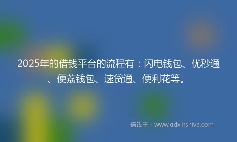 2025年的借钱平台的流程有：闪电钱包、优秒通、便荔钱包、速贷通、便利花等。