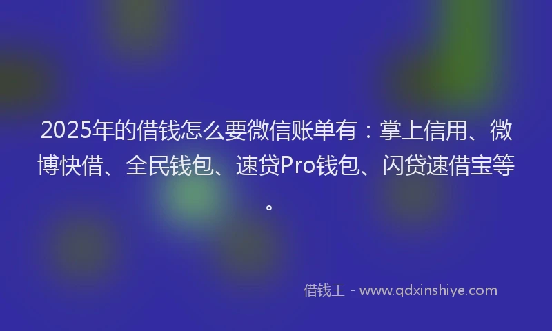 2025年的借钱怎么要微信账单有：掌上信用、微博快借、全民钱包、速贷Pro钱包、闪贷速借宝等。