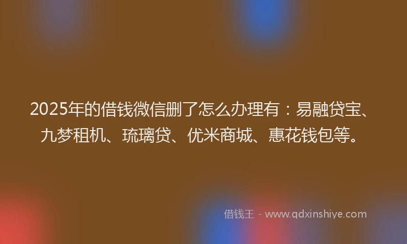 2025年的借钱微信删了怎么办理有：易融贷宝、九梦租机、琉璃贷、优米商城、惠花钱包等。