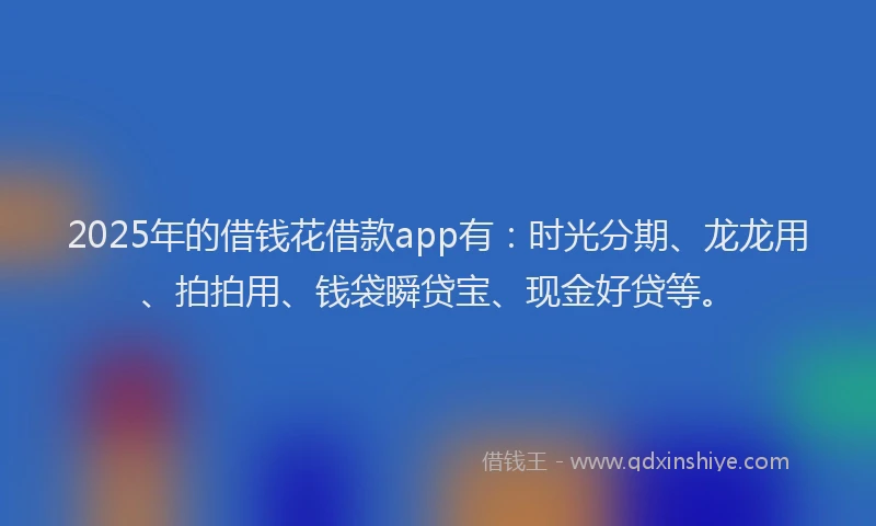 2025年的借钱花借款app有：时光分期、龙龙用、拍拍用、钱袋瞬贷宝、现金好贷等。