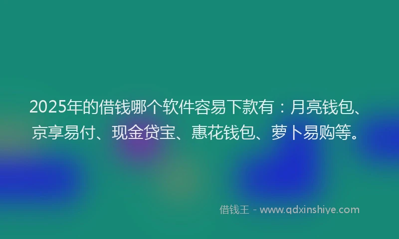 2025年的借钱哪个软件容易下款有：月亮钱包、京享易付、现金贷宝、惠花钱包、萝卜易购等。