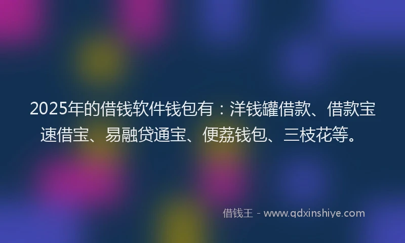 2025年的借钱软件钱包有：洋钱罐借款、借款宝速借宝、易融贷通宝、便荔钱包、三枝花等。