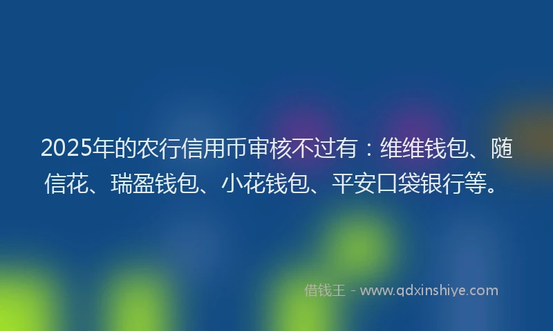 2025年的农行信用币审核不过有：维维钱包、随信花、瑞盈钱包、小花钱包、平安口袋银行等。