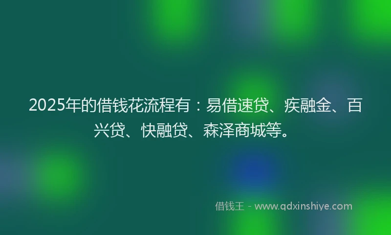 2025年的借钱花流程有：易借速贷、疾融金、百兴贷、快融贷、森泽商城等。