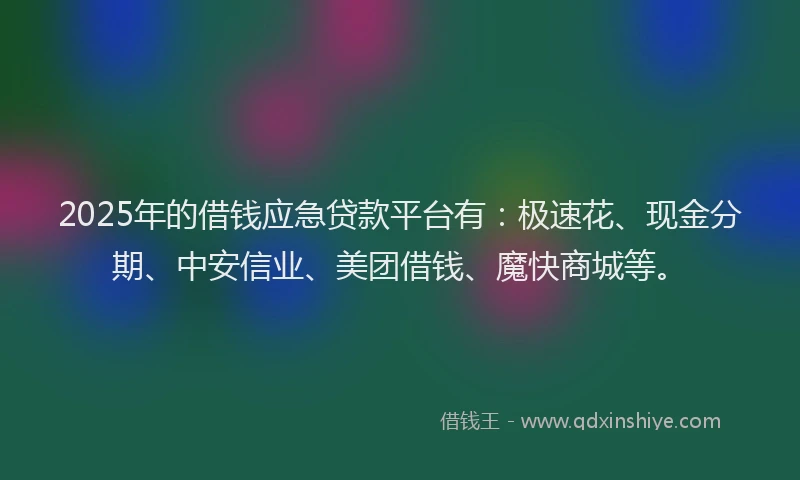 2025年的借钱应急贷款平台有：极速花、现金分期、中安信业、美团借钱、魔快商城等。