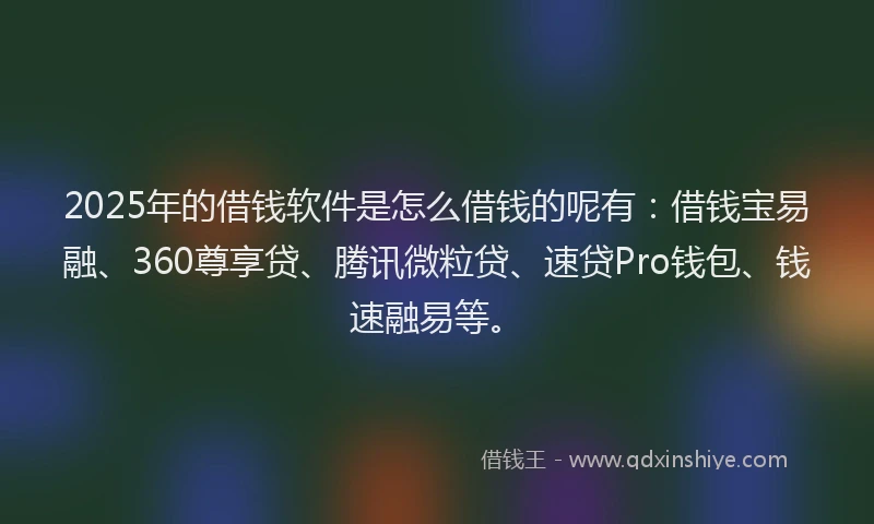 2025年的借钱软件是怎么借钱的呢有：借钱宝易融、360尊享贷、腾讯微粒贷、速贷Pro钱包、钱速融易等。