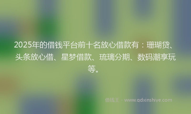 2025年的借钱平台前十名放心借款有：珊瑚贷、头条放心借、星梦借款、琉璃分期、数码潮享玩等。