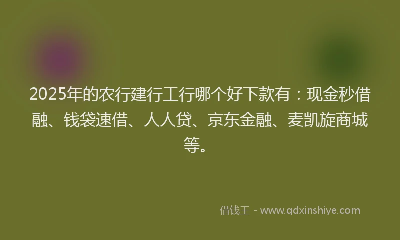 2025年的农行建行工行哪个好下款有：现金秒借融、钱袋速借、人人贷、京东金融、麦凯旋商城等。