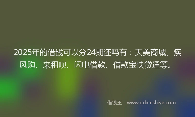 2025年的借钱可以分24期还吗有：天美商城、疾风购、来租呗、闪电借款、借款宝快贷通等。