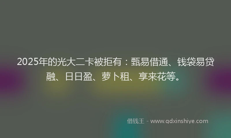 2025年的光大二卡被拒有：甄易借通、钱袋易贷融、日日盈、萝卜租、享来花等。