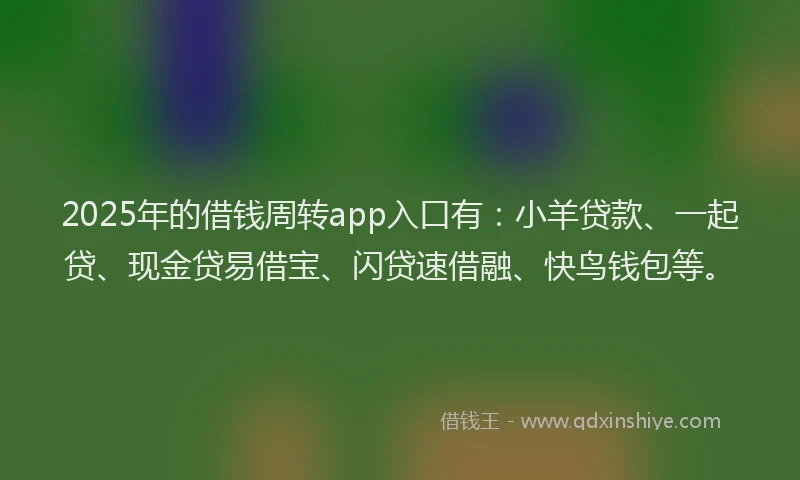 2025年的借钱周转app入口有：小羊贷款、一起贷、现金贷易借宝、闪贷速借融、快鸟钱包等。