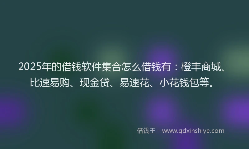 2025年的借钱软件集合怎么借钱有：橙丰商城、比速易购、现金贷、易速花、小花钱包等。