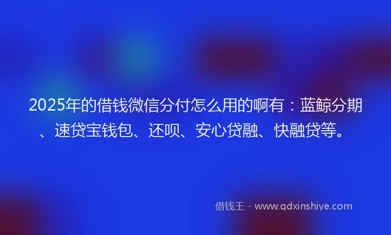 2025年的借钱微信分付怎么用的啊有：蓝鲸分期、速贷宝钱包、还呗、安心贷融、快融贷等。