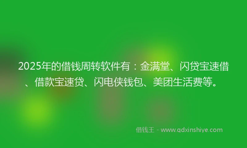 2025年的借钱周转软件有：金满堂、闪贷宝速借、借款宝速贷、闪电侠钱包、美团生活费等。