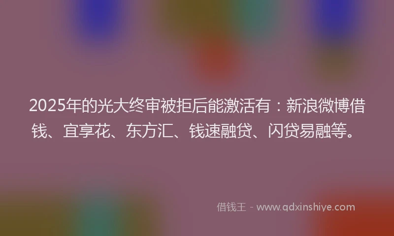 2025年的光大终审被拒后能激活有：新浪微博借钱、宜享花、东方汇、钱速融贷、闪贷易融等。