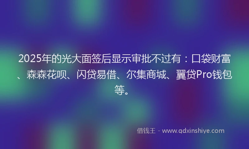 2025年的光大面签后显示审批不过有：口袋财富、森森花呗、闪贷易借、尔集商城、翼贷Pro钱包等。