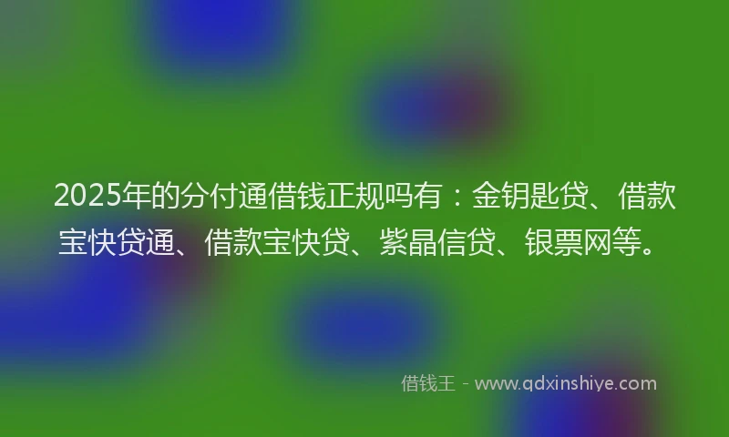 2025年的分付通借钱正规吗有：金钥匙贷、借款宝快贷通、借款宝快贷、紫晶信贷、银票网等。