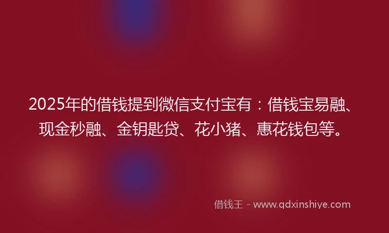 2025年的借钱提到微信支付宝有：借钱宝易融、现金秒融、金钥匙贷、花小猪、惠花钱包等。