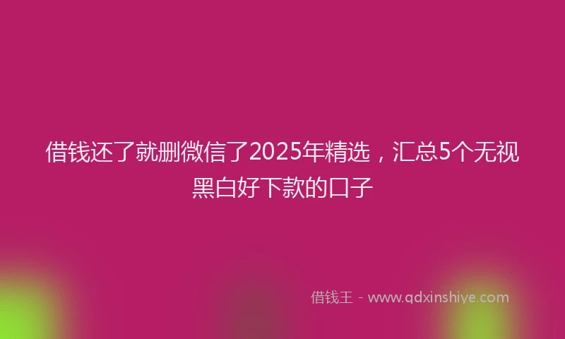 借钱还了就删微信了2025年精选，汇总5个无视黑白好下款的口子
