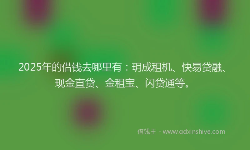 2025年的借钱去哪里有：玥成租机、快易贷融、现金直贷、金租宝、闪贷通等。
