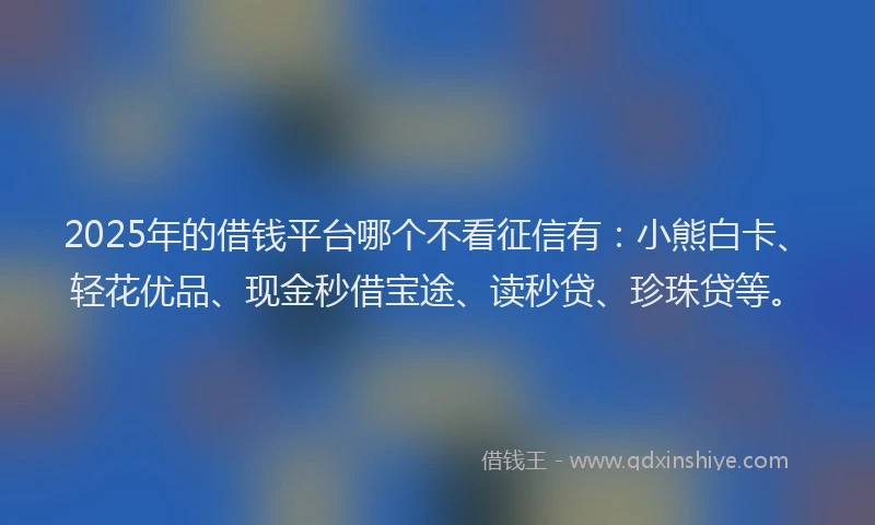 2025年的借钱平台哪个不看征信有：小熊白卡、轻花优品、现金秒借宝途、读秒贷、珍珠贷等。