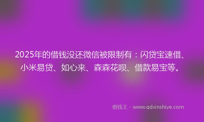 2025年的借钱没还微信被限制有：闪贷宝速借、小米易贷、如心来、森森花呗、借款易宝等。