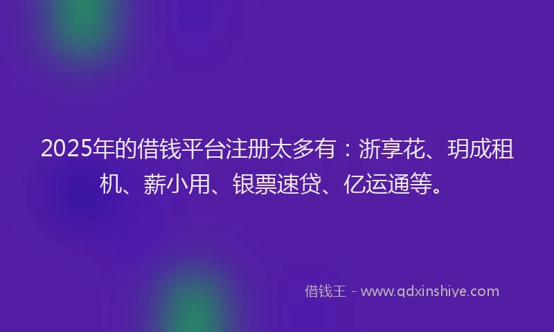 2025年的借钱平台注册太多有：浙享花、玥成租机、薪小用、银票速贷、亿运通等。