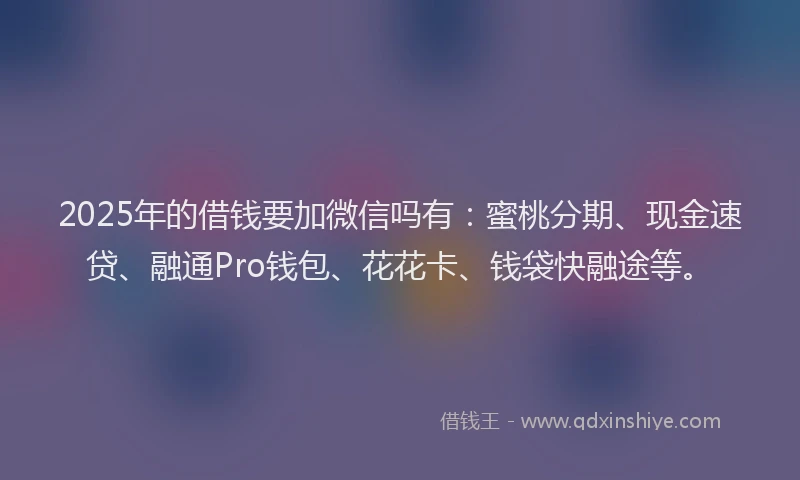 2025年的借钱要加微信吗有：蜜桃分期、现金速贷、融通Pro钱包、花花卡、钱袋快融途等。