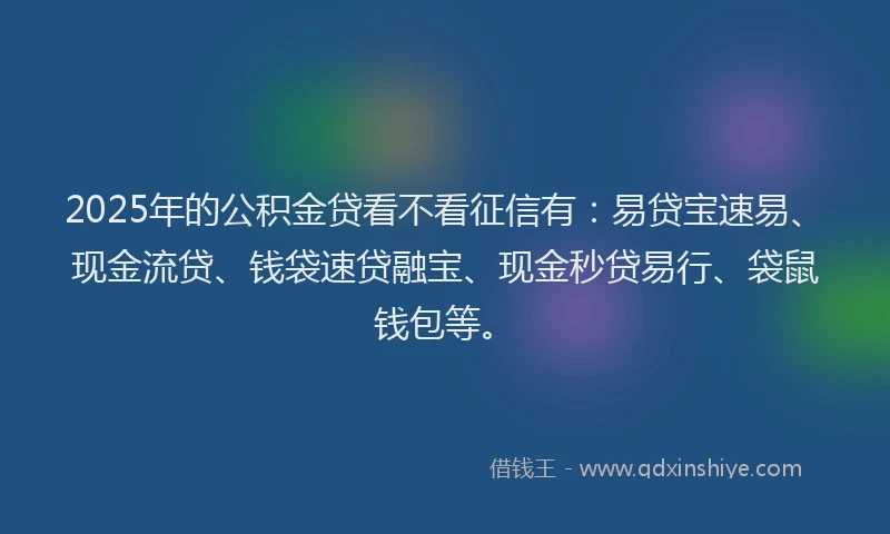2025年的公积金贷看不看征信有：易贷宝速易、现金流贷、钱袋速贷融宝、现金秒贷易行、袋鼠钱包等。