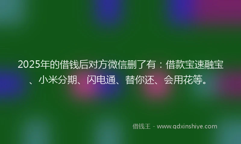 2025年的借钱后对方微信删了有：借款宝速融宝、小米分期、闪电通、替你还、会用花等。