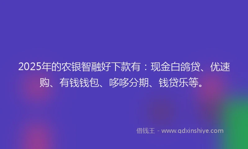 2025年的农银智融好下款有：现金白鸽贷、优速购、有钱钱包、哆哆分期、钱贷乐等。