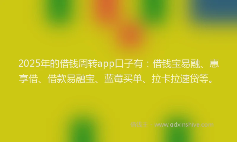 2025年的借钱周转app口子有：借钱宝易融、惠享借、借款易融宝、蓝莓买单、拉卡拉速贷等。