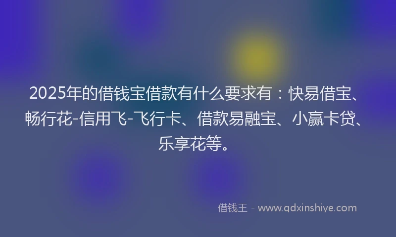 2025年的借钱宝借款有什么要求有：快易借宝、畅行花-信用飞-飞行卡、借款易融宝、小赢卡贷、乐享花等。