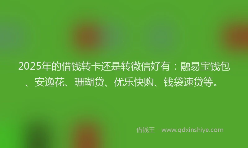 2025年的借钱转卡还是转微信好有：融易宝钱包、安逸花、珊瑚贷、优乐快购、钱袋速贷等。