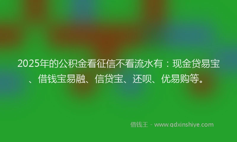 2025年的公积金看征信不看流水有：现金贷易宝、借钱宝易融、信贷宝、还呗、优易购等。