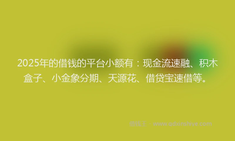 2025年的借钱的平台小额有：现金流速融、积木盒子、小金象分期、天源花、借贷宝速借等。