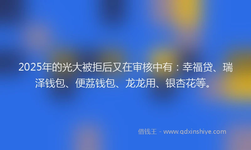 2025年的光大被拒后又在审核中有：幸福贷、瑞泽钱包、便荔钱包、龙龙用、银杏花等。