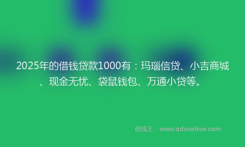 2025年的借钱贷款1000有：玛瑙信贷、小吉商城、现金无忧、袋鼠钱包、万通小贷等。