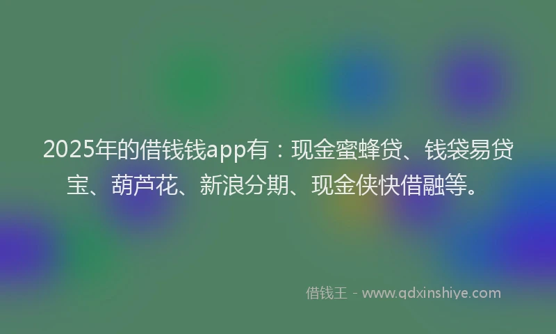 2025年的借钱钱app有：现金蜜蜂贷、钱袋易贷宝、葫芦花、新浪分期、现金侠快借融等。